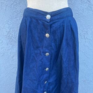 Vintage Western Skirt Womens Medium Blue Chambray Midi Nickel Button Cowgirl